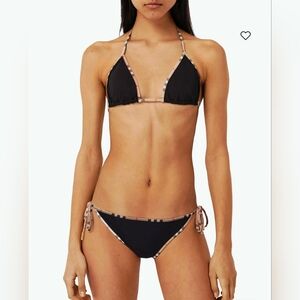 Black Triangle Bikini with Contrast Plaid-Trim Accents Size M Nwot